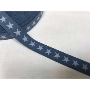 Blød elastik til undertøj - 2 cm  i denim med lys blå stjerner